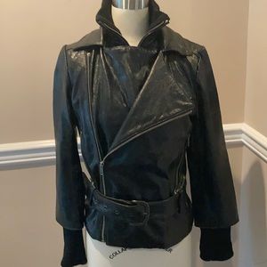 Alice&Olivia Black Distressed 100% Leather Jacket